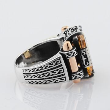 Sitrin Taşlı 925 Ayar Gümüş Erkek Yüzük