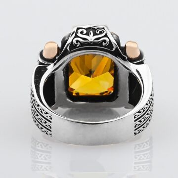 Sitrin Taşlı 925 Ayar Gümüş Erkek Yüzük