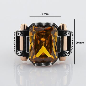 Sitrin Taşlı 925 Ayar Gümüş Erkek Yüzük