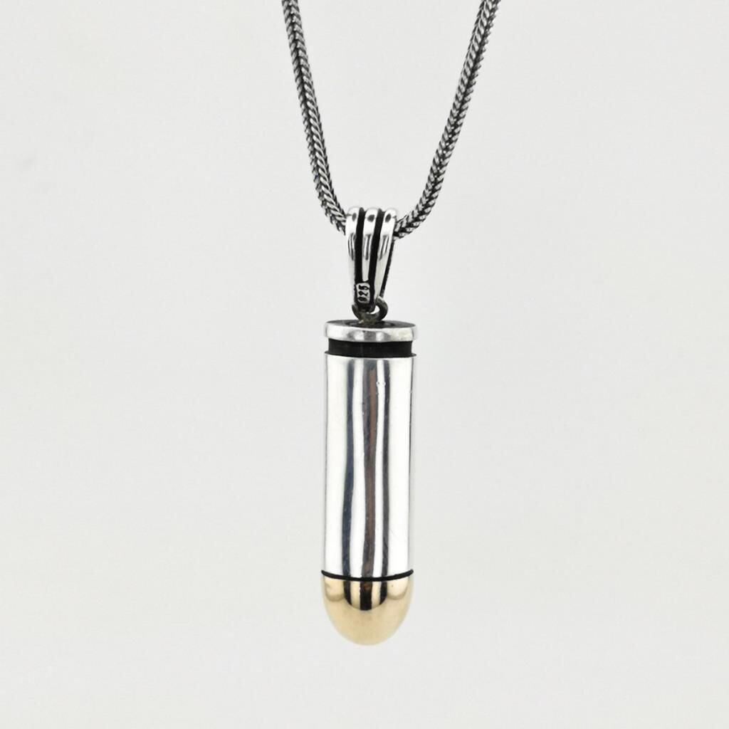 Özel Mermi Tasarımlı Kalın Zincirli 925 Ayar Gümüş Kolye 60 CM