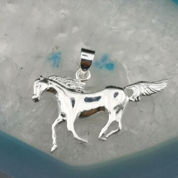 Dört Nala Koşan At Tasarımlı 925 Ayar Gümüş Kolye Ucu