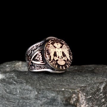 ÇİFT BAŞLI SELÇUKLU KARTALI KILIÇ MODEL GÜMÜŞ YÜZÜK