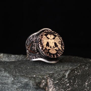 ÇİFT BAŞLI SELÇUKLU KARTALI KILIÇ MODEL GÜMÜŞ YÜZÜK