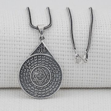 Mührü Süleyman ve Esmaül Hüsna Dua İşlemeli 925 Ayar Gümüş Kolye
