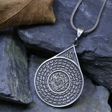 Mührü Süleyman ve Esmaül Hüsna Dua İşlemeli 925 Ayar Gümüş Kolye