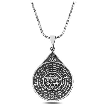 Mührü Süleyman ve Esmaül Hüsna Dua İşlemeli 925 Ayar Gümüş Kolye