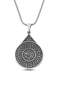 Mührü Süleyman ve Esmaül Hüsna Dua İşlemeli 925 Ayar Gümüş Kolye