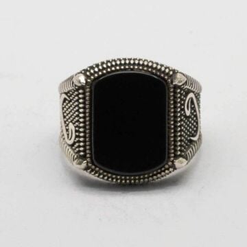 925 Ayar gümüş Vav Detaylı Oniks Taşlı Erkek Yüzük