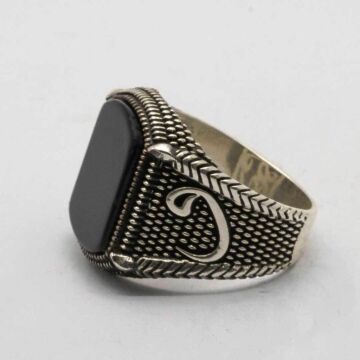 925 Ayar gümüş Vav Detaylı Oniks Taşlı Erkek Yüzük