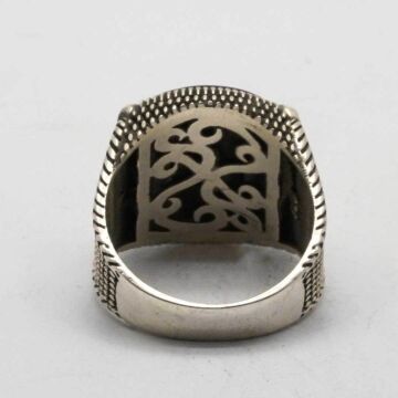 925 Ayar gümüş Vav Detaylı Oniks Taşlı Erkek Yüzük