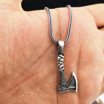 Balta Tasarımlı Kalın Zincirli 925 Ayar Gümüş Kolye 60 CM