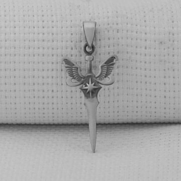 Melek Kanatlı Kılıç Tasarımlı 925 Ayar Gümüş Ucu