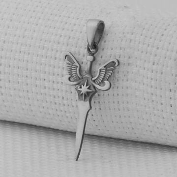 Melek Kanatlı Kılıç Tasarımlı 925 Ayar Gümüş Ucu