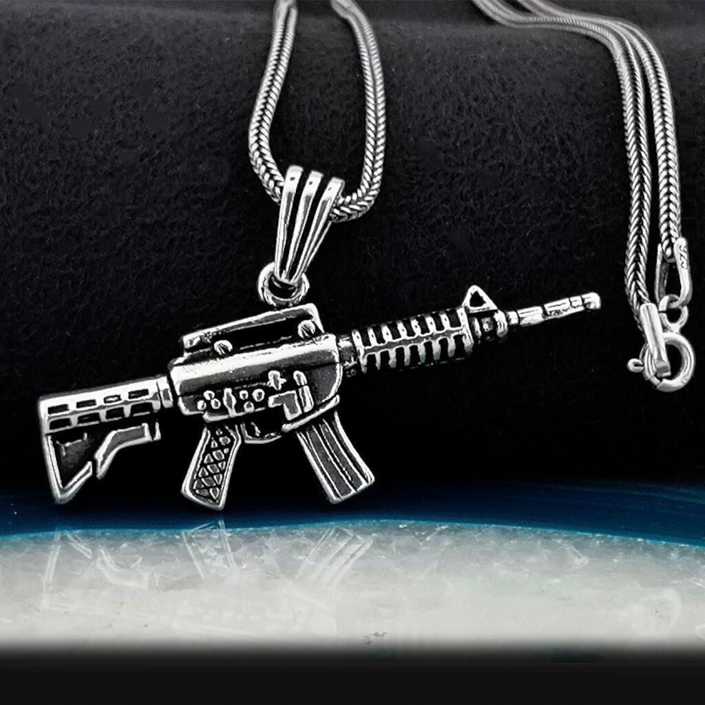 Tüfek Tasarımlı Kalın Zincirli 925 Ayar Gümüş Kolye