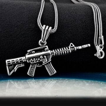 Tüfek Tasarımlı Kalın Zincirli 925 Ayar Gümüş Kolye