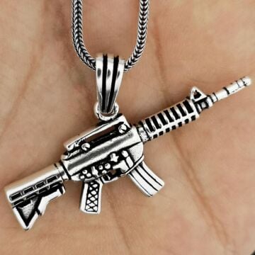 Tüfek Tasarımlı Kalın Zincirli 925 Ayar Gümüş Kolye