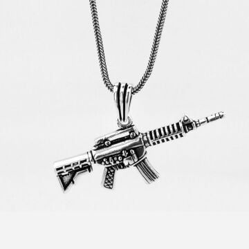 Tüfek Tasarımlı Kalın Zincirli 925 Ayar Gümüş Kolye