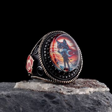 925 Ayar Gümüş Ayyıldız Asker Kurt Model Erkek Yüzük