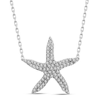 Beyaz Zirkon Taşlı Deniz Yıldızı Gümüş Kolye