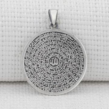 Büyük Boy Esmaül Hüsna Dualı 925 Ayar Gümüş Kolye Ucu