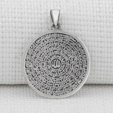 Büyük Boy Esmaül Hüsna Dualı 925 Ayar Gümüş Kolye Ucu