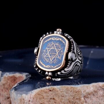 ÇİFT TARAFLI HZ SÜLEYMAN MÜHRÜ ONİX TAŞLI 925 AYAR GÜMÜŞ YÜZÜK