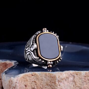 ÇİFT TARAFLI HZ SÜLEYMAN MÜHRÜ ONİX TAŞLI 925 AYAR GÜMÜŞ YÜZÜK