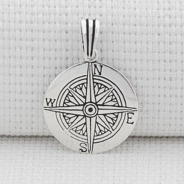 Pusula Yön Tasarımlı 925 Ayar Gümüş Kolye Ucu