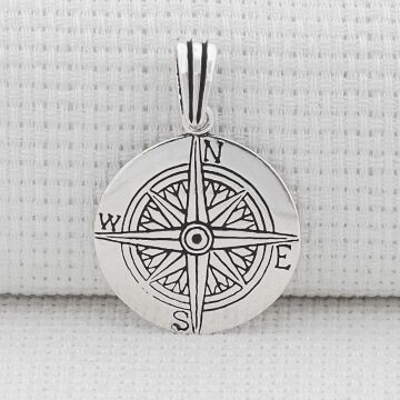 Pusula Yön Tasarımlı 925 Ayar Gümüş Kolye Ucu