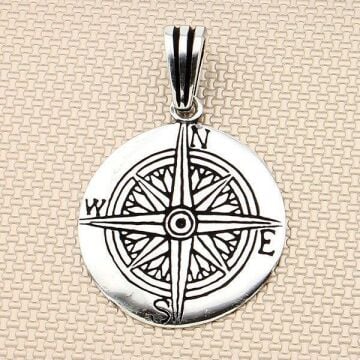 Pusula Yön Tasarımlı 925 Ayar Gümüş Kolye Ucu