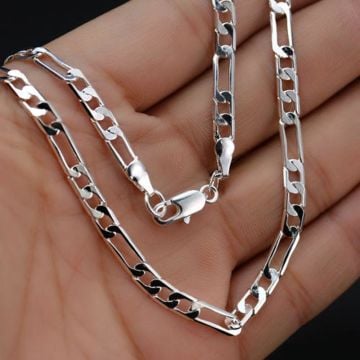 Şık İtalyan Tasarımlı 925 Ayar Gümüş Figaro Zincir Kolye 4 MM 60 CM