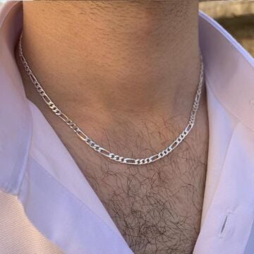 Şık İtalyan Tasarımlı 925 Ayar Gümüş Figaro Zincir Kolye 4 MM 60 CM