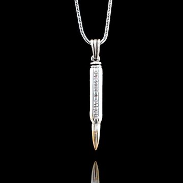 Mermi Tasarımlı One Shot One Kill Yazılı 925 Ayar Gümüş Kolye 60 CM