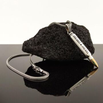 Mermi Tasarımlı One Shot One Kill Yazılı 925 Ayar Gümüş Kolye 60 CM