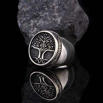 925 Ayar Gümüş Hayat Ağacı İşlemeli Oval Gümüş Yüzük