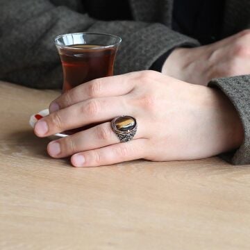 925 Ayar Kaplangözü Taşlı Gümüş Yüzük