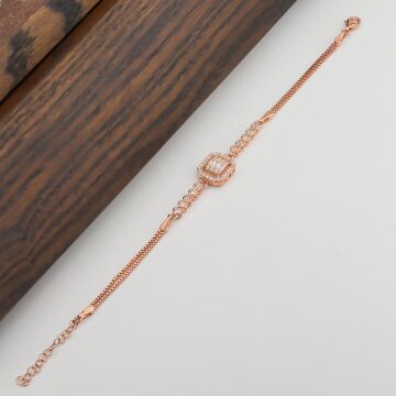 Baget Taşlı Rose Kaplamalı 925 Ayar Gümüş Kadın Bileklik