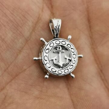 Çapa Dümen Tasarımlı Cevşeni Kebir Dua Yazılı 925 Ayar Gümüş Kolye Ucu