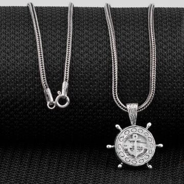 Çapa Dümen Tasarımlı Cevşeni Kebir Dua Yazılı 925 Ayar Gümüş Kolye