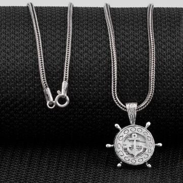 Çapa Dümen Tasarımlı Cevşeni Kebir Dua Yazılı 925 Ayar Gümüş Kolye