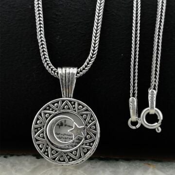 Ayyıldız Tasarımlı Cevşeni Kebir Dua Yazılı 925 Ayar Gümüş Kolye