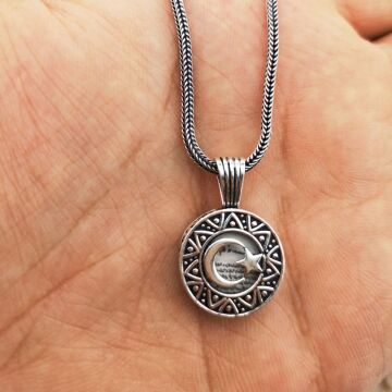 Ayyıldız Tasarımlı Cevşeni Kebir Dua Yazılı 925 Ayar Gümüş Kolye