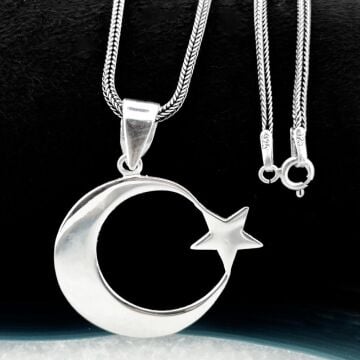 925 Ayar Gümüş Ayyıldız Kolye Kalın Zincirli 60 CM