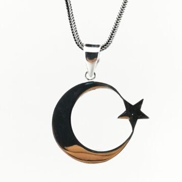 925 Ayar Gümüş Ayyıldız Kolye Kalın Zincirli 60 CM