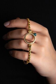 Pullu Zincir Tasarımlı Çeyrek Altın Koymak İçin Altın Kaplama 925 Ayar Gümüş Bileklik