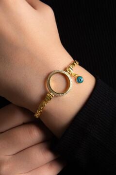 Pullu Zincir Tasarımlı Çeyrek Altın Koymak İçin Altın Kaplama 925 Ayar Gümüş Bileklik