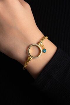 Pullu Zincir Tasarımlı Çeyrek Altın Koymak İçin Altın Kaplama 925 Ayar Gümüş Bileklik