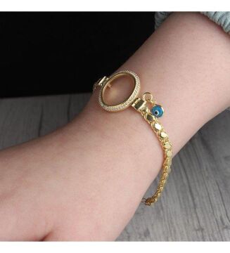 Pullu Zincir Tasarımlı Çeyrek Altın Koymak İçin Altın Kaplama 925 Ayar Gümüş Bileklik