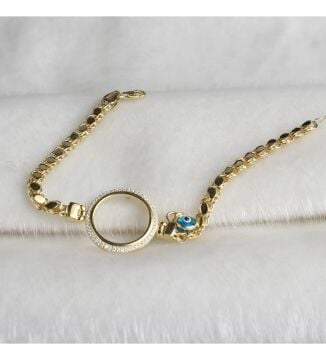 Pullu Zincir Tasarımlı Çeyrek Altın Koymak İçin Altın Kaplama 925 Ayar Gümüş Bileklik