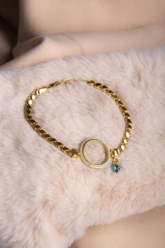 Pullu Zincir Tasarımlı Çeyrek Altın Koymak İçin Altın Kaplama 925 Ayar Gümüş Bileklik